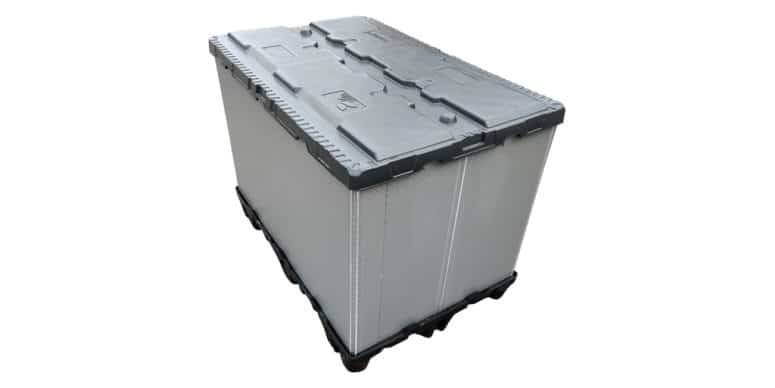 Kunststof palletbox vouwbaar M Vouw 80x120x80cm, gebruikt uitgevouwen voorzijde met deksel